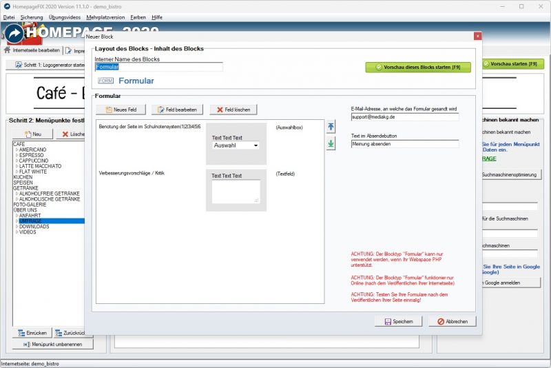 Homepage Software Kontaktformular Anfrageformular Bestellformular einfügen